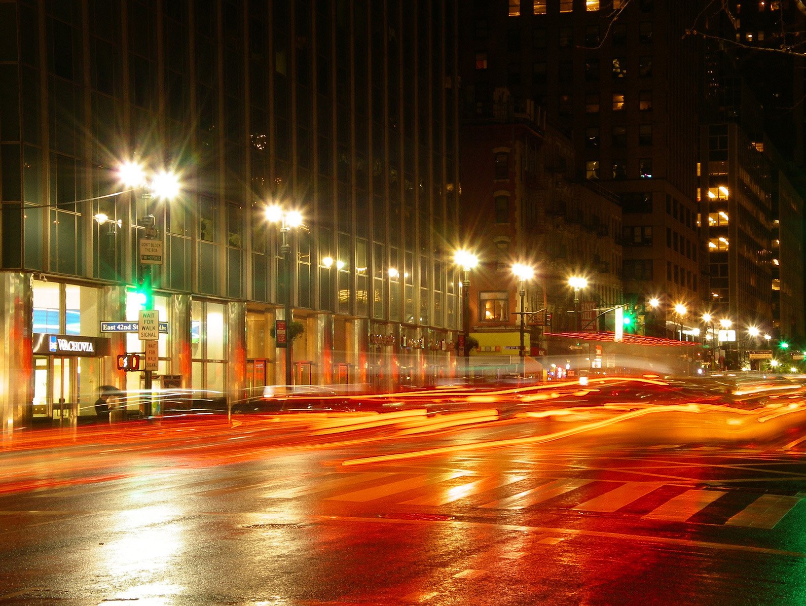 Late night street with lighting